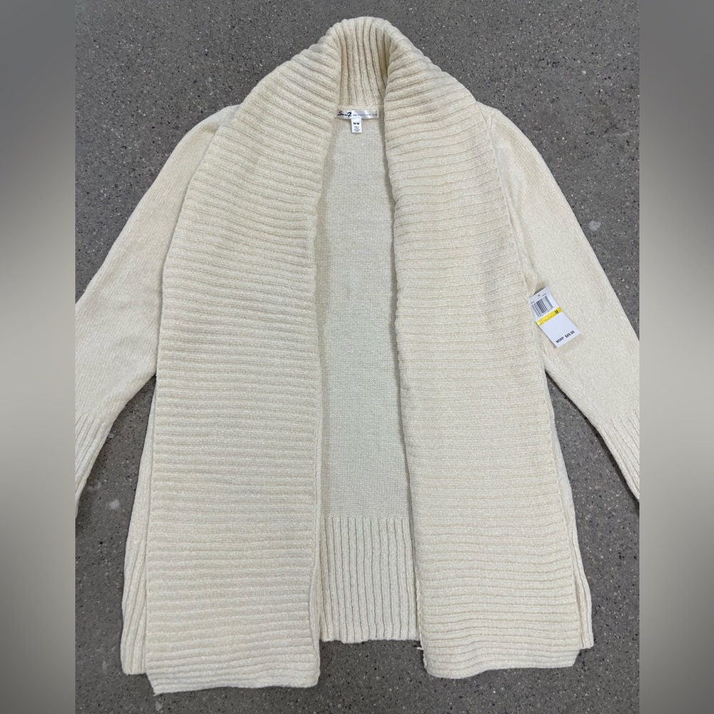 NWT $69 Seven7 Super Soft Cozy Chenille Cardigan Sweater Antique White size Med - Picture 3 of 16